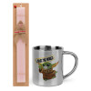 Easter Set, metallic thermal cup (300ml) & aromatic flat Easter candle (30cm) (PINK)