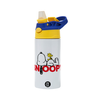 Snoopy sleep, Children's hot water bottle, stainless steel, with safety straw, green, blue (360ml) BPA FREE