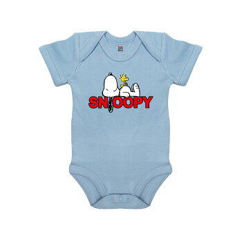 Snoopy sleep, Βρεφικό φορμάκι μωρού, 0-18 μηνών, Μπλε, 100% Organic Cotton, κοντομάνικο