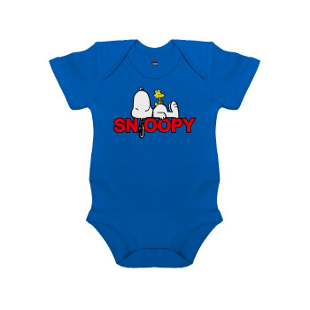 Snoopy sleep, Βρεφικό φορμάκι μωρού, Μπλε Κοβαλτίου, 100% Organic Cotton, κοντομάνικο