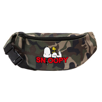 Snoopy sleep, Unisex τσαντάκι μέσης (μπανάνα) χρώματος παραλλαγή Jungle με 2 τσέπες