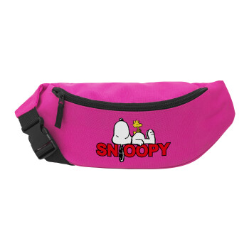 Snoopy sleep, Unisex τσαντάκι μέσης (μπανάνα) χρώματος ΡΟΖ με 2 τσέπες