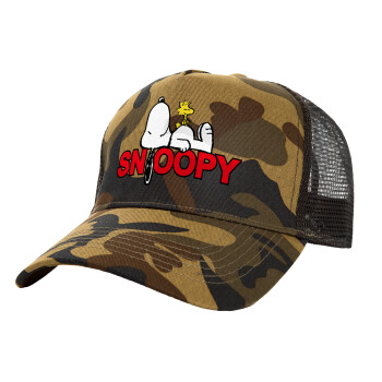 Snoopy sleep, Adult Structured Trucker Hat, with Mesh, (Camouflage) Army (100% COTTON, ADULT, UNISEX, ONE SIZE)