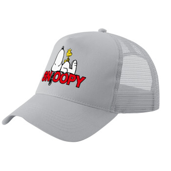 Snoopy sleep, Adult Structured Trucker Hat, with Mesh, GRAY (100% COTTON, ADULT, UNISEX, ONE SIZE)