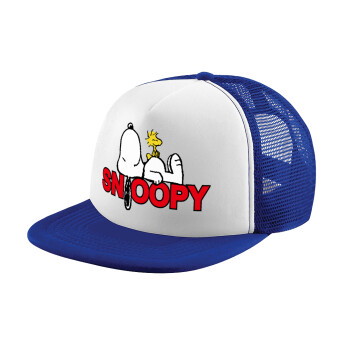 Snoopy sleep, Child's Soft Trucker Hat with Blue/White Mesh (POLYESTER, CHILD, ONE SIZE)