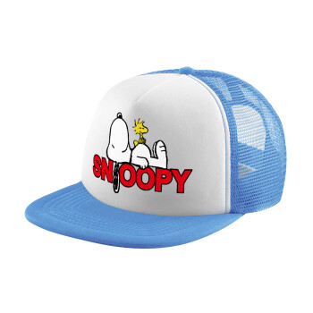 Snoopy sleep, Child's Soft Trucker Hat with Blue/White Mesh (POLYESTER, CHILD, ONE SIZE)