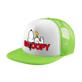 Snoopy sleep, Adult Soft Trucker Hat with Mesh GREEN/WHITE (POLYESTER, ADULT, ONE SIZE)