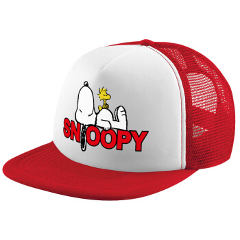 Snoopy sleep, Adult Soft Trucker Hat with Red/White Mesh (POLYESTER, ADULT, UNISEX, ONE SIZE)