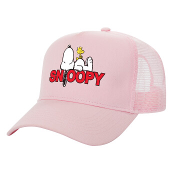 Snoopy sleep, Structured Trucker Children's Hat, with Mesh, PINK (100% COTTON, CHILDREN'S, UNISEX, ONE SIZE)