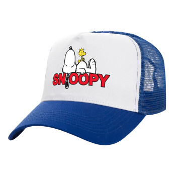 Snoopy sleep, Adult Structured Trucker Hat, with Mesh, WHITE/BLUE (100% COTTON, ADULT, UNISEX, ONE SIZE)