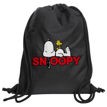 Snoopy sleep, Τσάντα πλάτης πουγκί GYMBAG Μαύρη, με τσέπη (40x48cm) & χονδρά κορδόνια