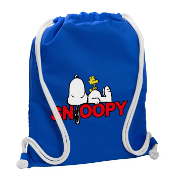 Snoopy sleep, Backpack pouch GYMBAG Blue, with pocket (40x48cm) & thick cords