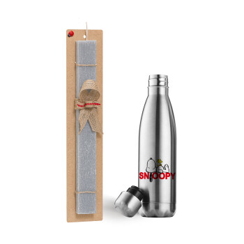 Snoopy sleep, Easter Set, metallic stainless thermos flask (500ml) & scented flat Easter candle (30cm) (GRAY)