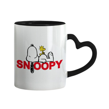 Snoopy sleep, Κούπα καρδιά χερούλι μαύρη, κεραμική, 330ml