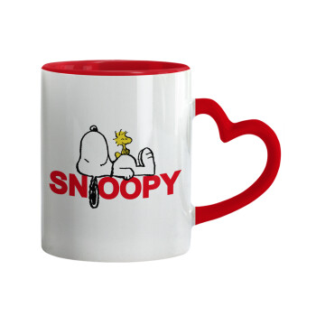 Snoopy sleep, Κούπα καρδιά χερούλι κόκκινη, κεραμική, 330ml