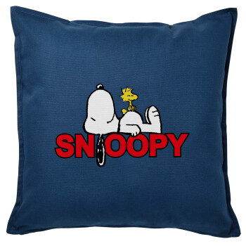 Snoopy sleep, Μαξιλάρι καναπέ Μπλε 100% βαμβάκι, περιέχεται το γέμισμα (50x50cm)