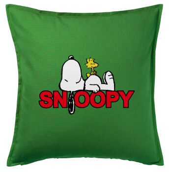 Snoopy sleep, Μαξιλάρι καναπέ Πράσινο 100% βαμβάκι, περιέχεται το γέμισμα (50x50cm)