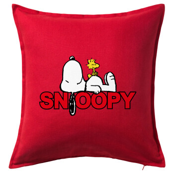 Snoopy sleep, Μαξιλάρι καναπέ Κόκκινο 100% βαμβάκι, περιέχεται το γέμισμα (50x50cm)