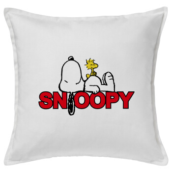 Snoopy sleep, Μαξιλάρι καναπέ ΛΕΥΚΟ 100% βαμβάκι, περιέχεται το γέμισμα (50x50cm)