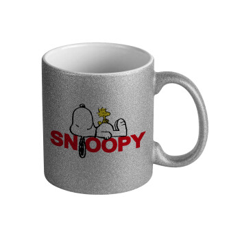 Snoopy sleep, Κούπα Ασημένια Glitter που γυαλίζει, κεραμική, 330ml