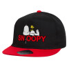 Children's Flat Snapback Hat, Black/Red (100% COTTON, CHILDREN'S, UNISEX, ONE SIZE)