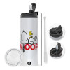 Travel Tumbler 2 Lids, with metal straw & cleaning brush (Stainless steel 304 Food grade, BPA free, 600ml)