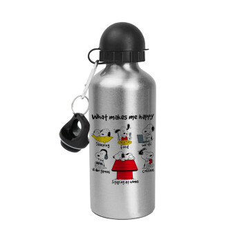 Snoopy what makes my happy, Metallic water jug, Silver, aluminum 500ml