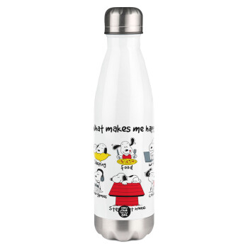 Snoopy what makes my happy, Metal mug thermos White (Stainless steel), double wall, 500ml