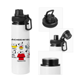 Snoopy what makes my happy, Μεταλλικό παγούρι νερού με καπάκι ασφαλείας, αλουμινίου 850ml