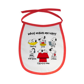 Snoopy what makes my happy, Σαλιάρα μωρού αλέκιαστη με κορδόνι Κόκκινη