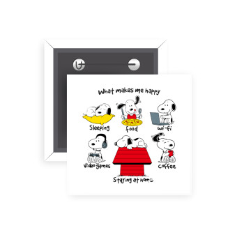 Snoopy what makes my happy, Κονκάρδα παραμάνα τετράγωνη 5x5cm