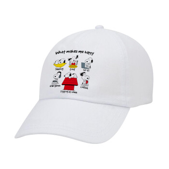 Snoopy what makes my happy, Καπέλο Ενηλίκων Baseball Λευκό 5-φύλλο (POLYESTER, ΕΝΗΛΙΚΩΝ, UNISEX, ONE SIZE)