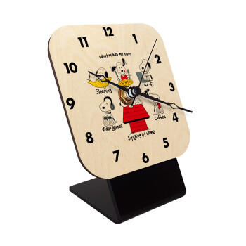 Snoopy what makes my happy, Quartz Table clock in natural wood (10cm)