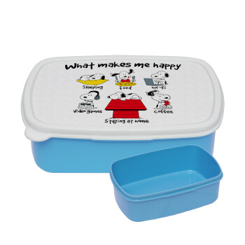 Snoopy what makes my happy, ΜΠΛΕ παιδικό δοχείο φαγητού (lunchbox) πλαστικό (BPA-FREE) Lunch Βox M18 x Π13 x Υ6cm
