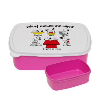 Snoopy what makes my happy, ΡΟΖ παιδικό δοχείο φαγητού (lunchbox) πλαστικό (BPA-FREE) Lunch Βox M18 x Π13 x Υ6cm