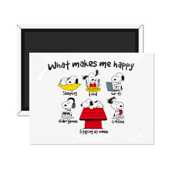 Snoopy what makes my happy, Ορθογώνιο μαγνητάκι ψυγείου διάστασης 9x6cm