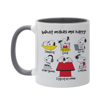 Snoopy what makes my happy, Mug colored grey, ceramic, 330ml