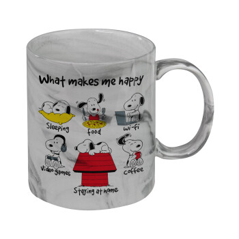 Snoopy what makes my happy, Mug ceramic marble style, 330ml