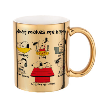 Snoopy what makes my happy, Mug ceramic, gold mirror, 330ml