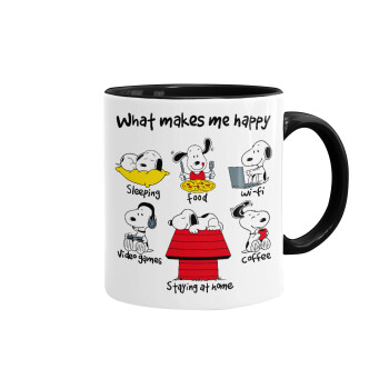 Snoopy what makes my happy, Mug colored black, ceramic, 330ml
