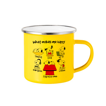 Snoopy what makes my happy, Yellow Enamel Metallic Cup 360ml