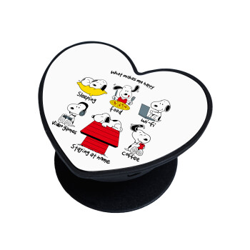 Snoopy what makes my happy, Phone Holders Stand  καρδιά Μαύρο Βάση Στήριξης Κινητού στο Χέρι