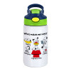 Children's hot water bottle, stainless steel, with safety straw, green, blue (350ml)