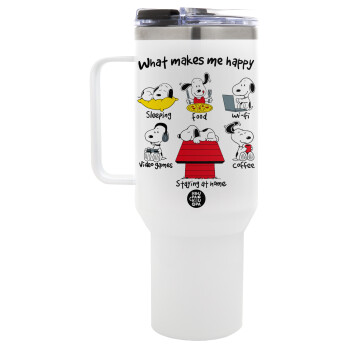 Snoopy what makes my happy, Mega Tumbler με καπάκι, διπλού τοιχώματος (θερμό) 1,2L