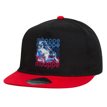 Kylian Mbappé, Children's Flat Snapback Hat, Black/Red (100% COTTON, CHILDREN'S, UNISEX, ONE SIZE)