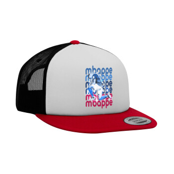 Kylian Mbappé, Adult Foam Flat Snapback with Mesh Red-White-Black (POLYESTER, ADULT, UNISEX, ONE SIZE)