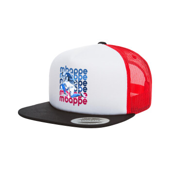 Kylian Mbappé, Adult Foam Flat Snapback with Mesh Black-White-Red (POLYESTER, ADULT, UNISEX, ONE SIZE)