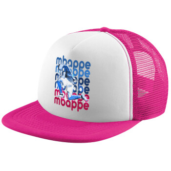 Kylian Mbappé, Adult Soft Trucker Hat with Pink/White Mesh (POLYESTER, ADULT, UNISEX, ONE SIZE)