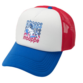 Kylian Mbappé, Adult Soft Trucker Hat with Red/Blue/White Mesh (POLYESTER, ADULT, UNISEX, ONE SIZE)