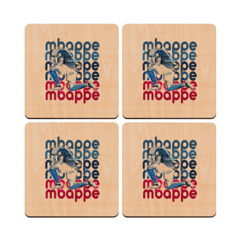 Kylian Mbappé, ΣΕΤ x4 Σουβέρ ξύλινα τετράγωνα plywood (9cm)